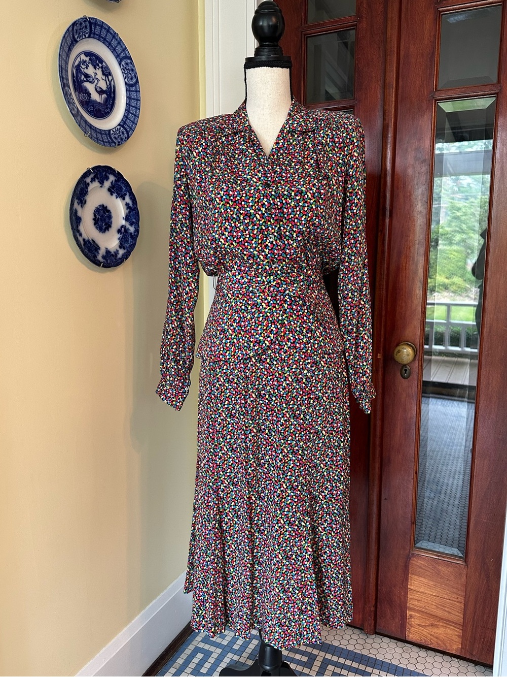 Liz Claiborne | Vintage 80s/90s Confetti Print Skirt Set, Size 6P/8P